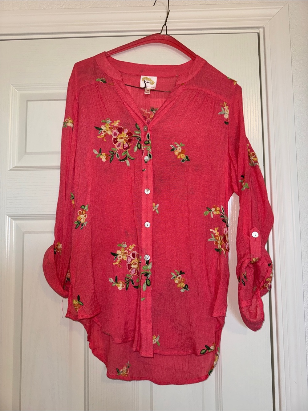 fig and flower Coral-Pink Floral Button-Down Shirt